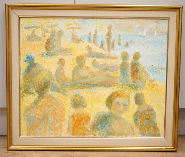 Isobel Knight Barnard, oil on canvas, Beach scene with figures, unsigned, 49 x 60cm. Condition - good